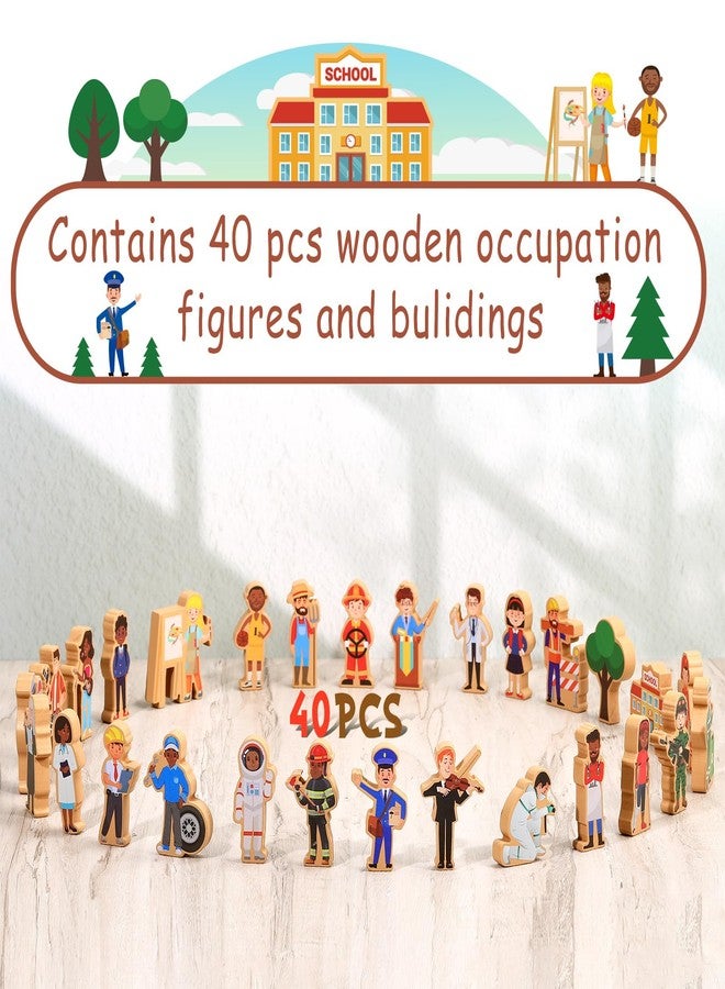 Blosssound 40 Pcs Wooden Community Helpers for Kids Little Occupations Figures Play Toys Wooden Blocks Multicultural Career Preschool Classroom Educational Supplies Birthday Gifts - Image 3